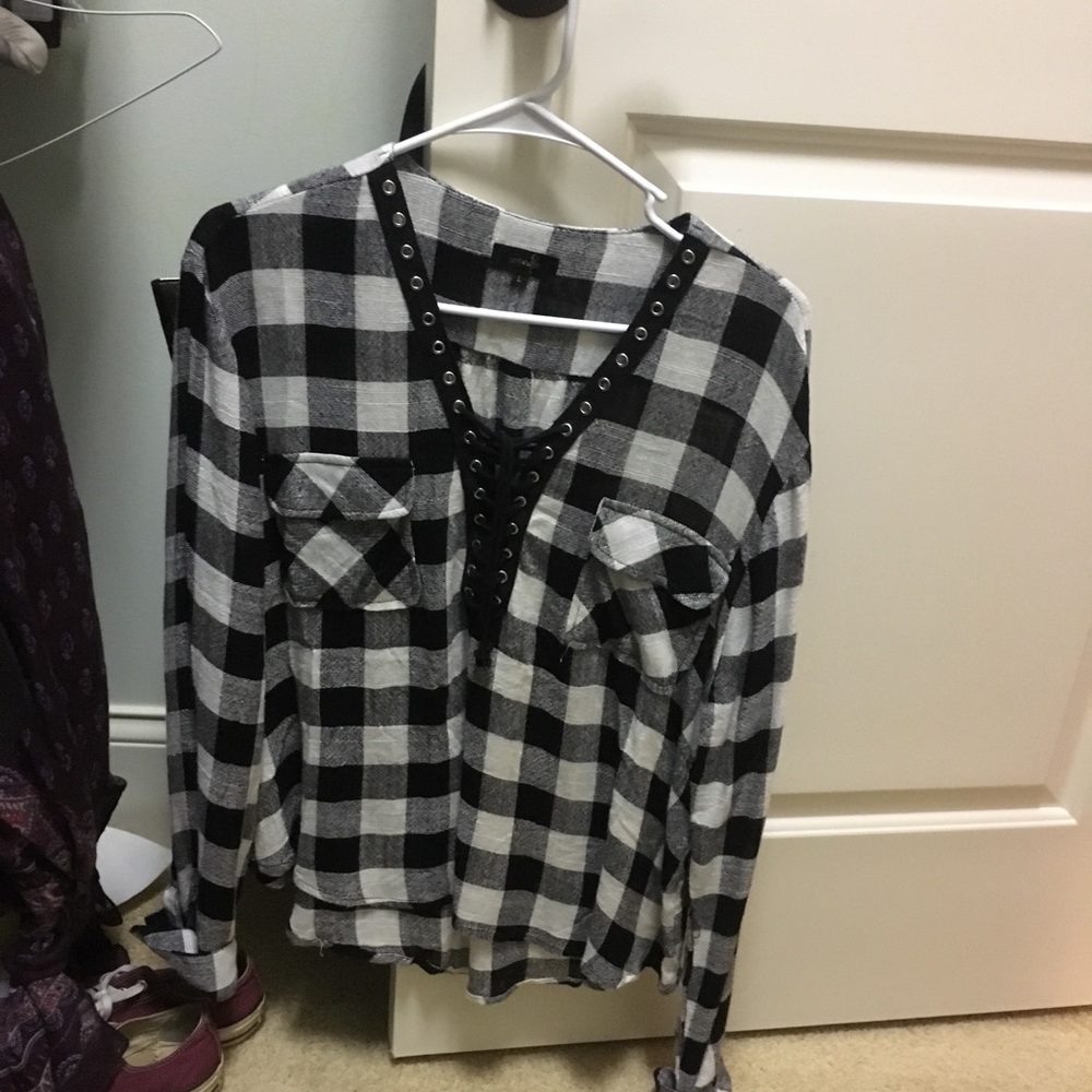 Plaid Lace Up Top